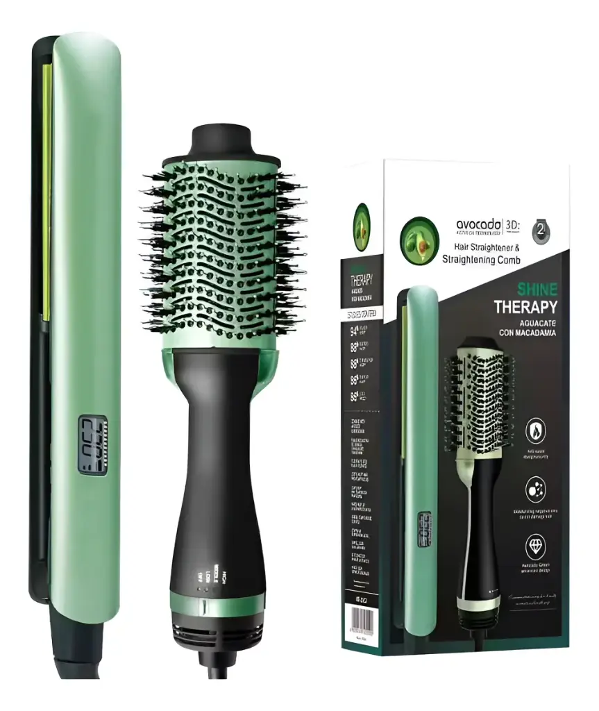 Combo Cepillo Secador Plancha Aguacate
